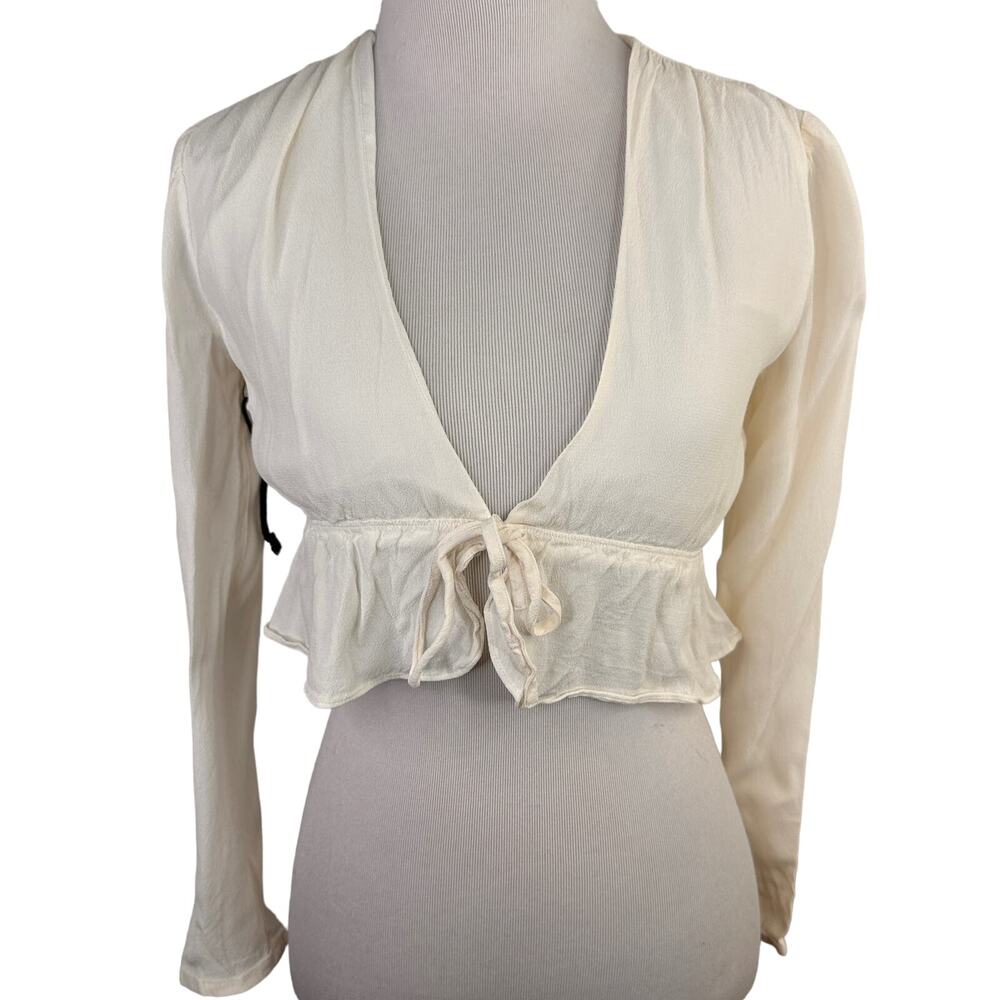 Sunday Best Aritzia White Viscose Ruffly Tie-Front Blouse Size XXS - Picture 2 of 10